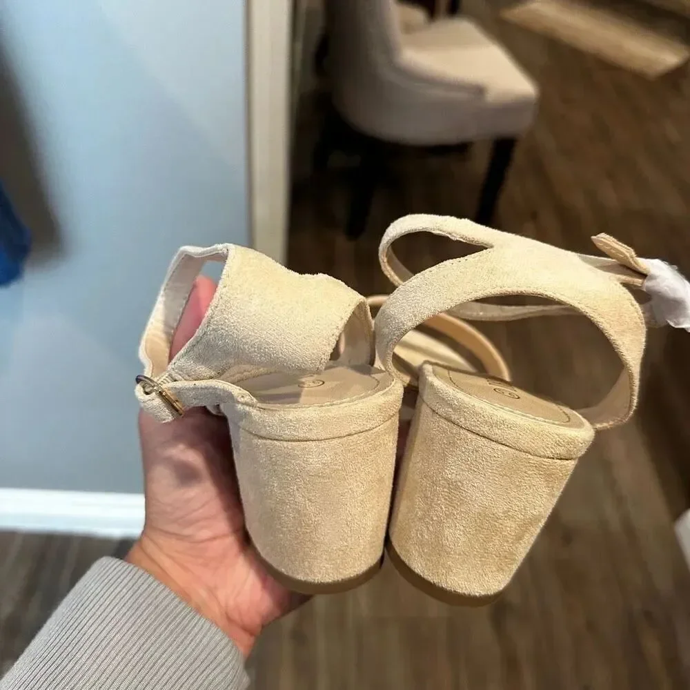 Dream Pairs Nude Suede 9.5 Open Toe Heels
